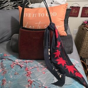 Elegant Burgundy Handbag with Scarf-Retro/Vintage Vibe